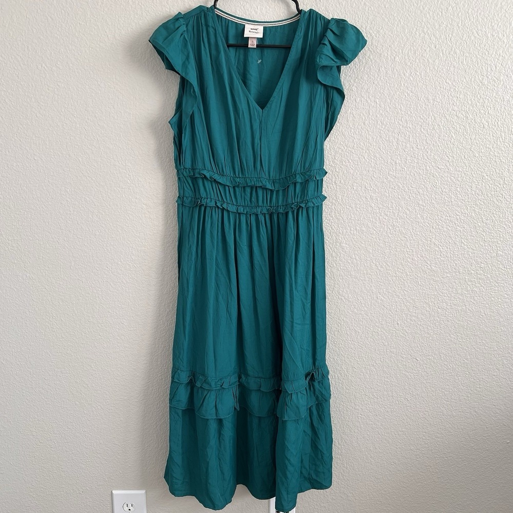 Knox Rose Small Dress Flutter Sleeve Green Tiered Midi Cottagecore Boho Festival